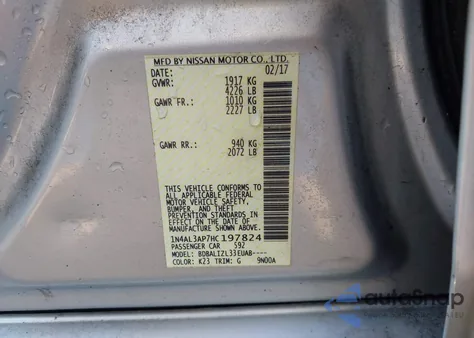 2017 Nissan Altima 2.5 Sv z USA, uszkodzony, nr VIN 1N4AL3AP7HC197824